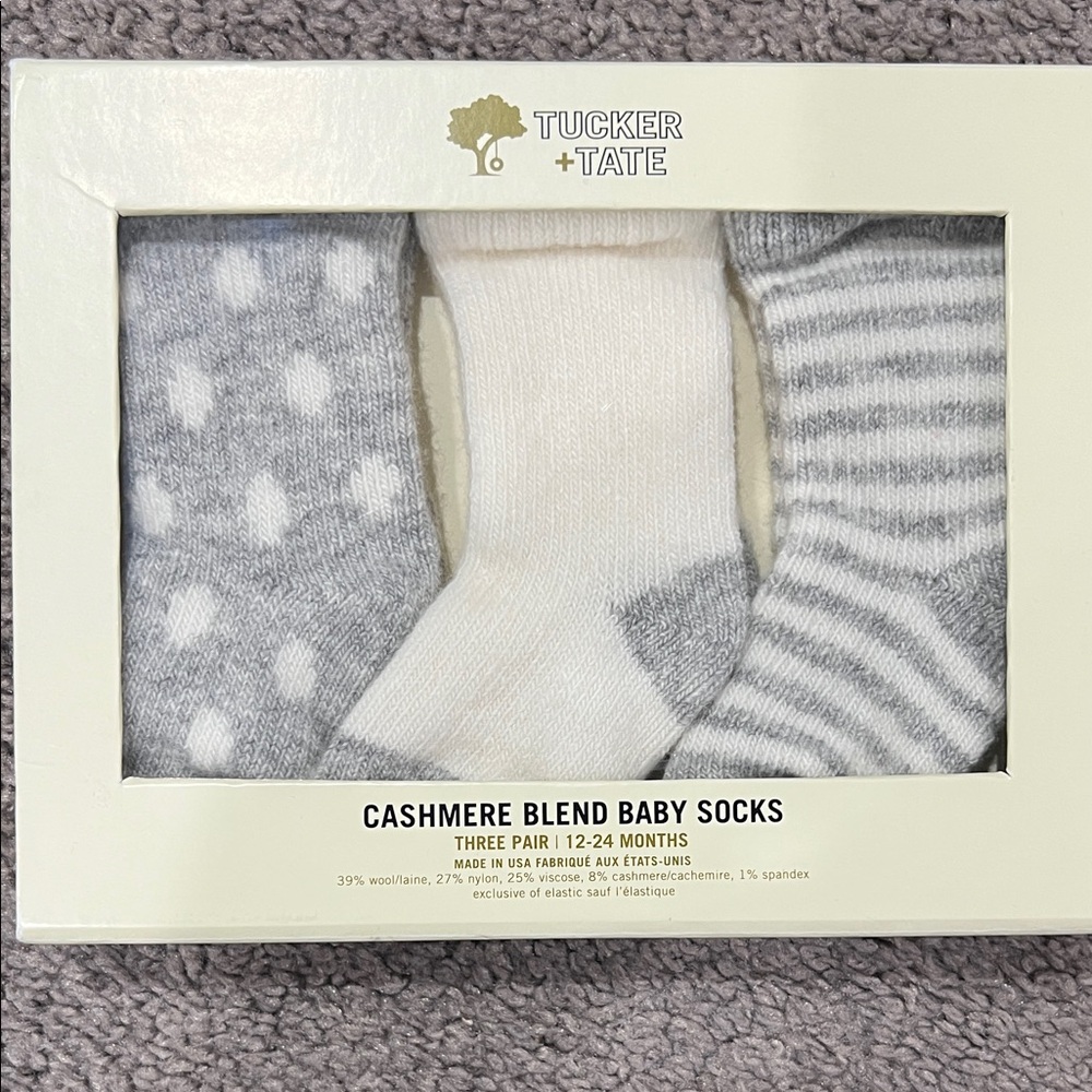 NWT Tucker + Tate Gray and White Baby Socks Trio